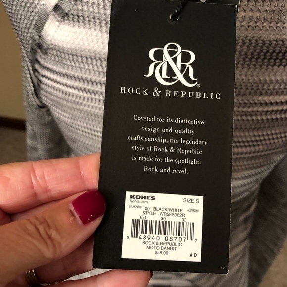 Rock&republic Space Dye Moto Bandit Black/White Sheer Sweater NWT - Picture 2 of 7